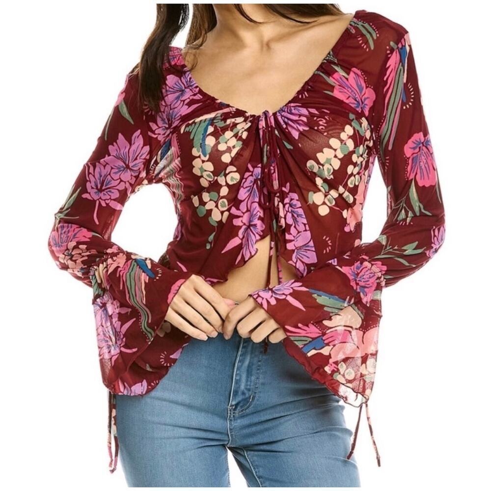 Free People Y2K Floral Boho Paradise Mesh Top Size Small